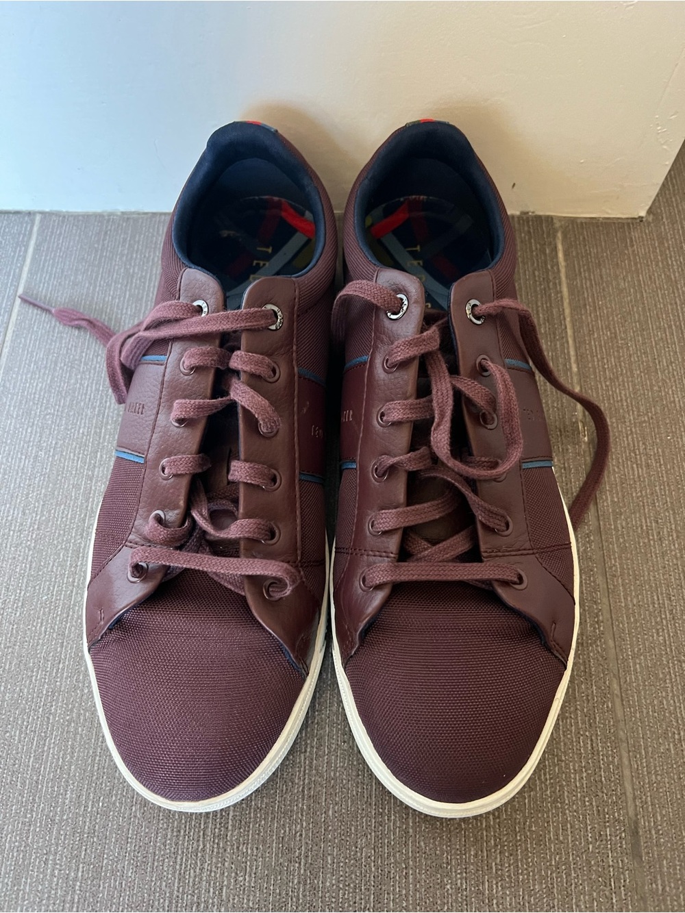 Ted Baker Men's Lace-Up Sneakers in Burgundy with Navy Trim